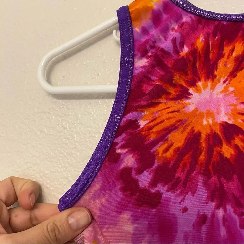 GK gymnastics practice tank sleeveless leotard orange rainbow firework MA adult